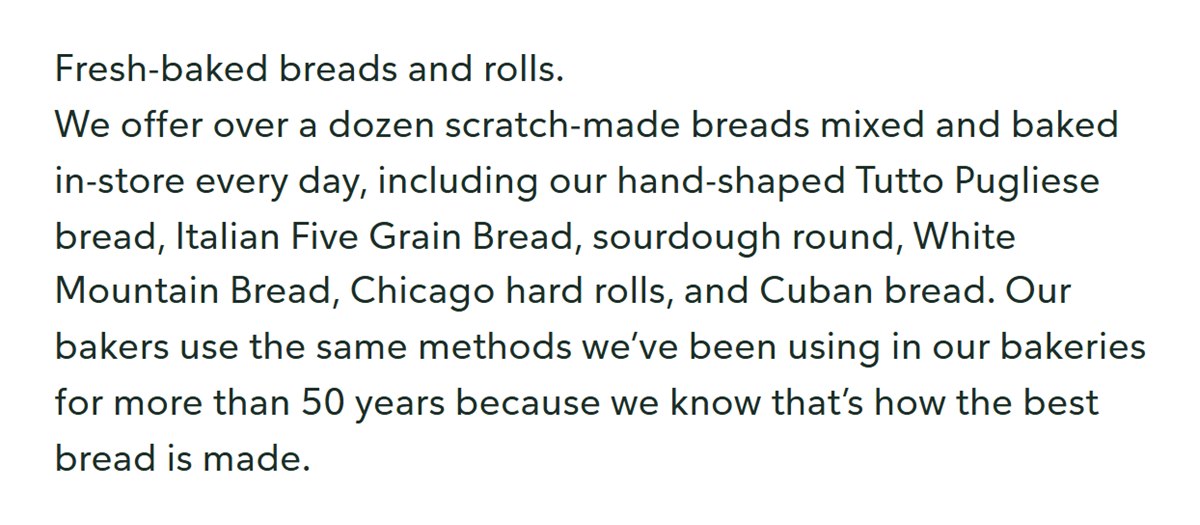 Publix bakery page on more than a dozen scratch-made breads baked in store every day