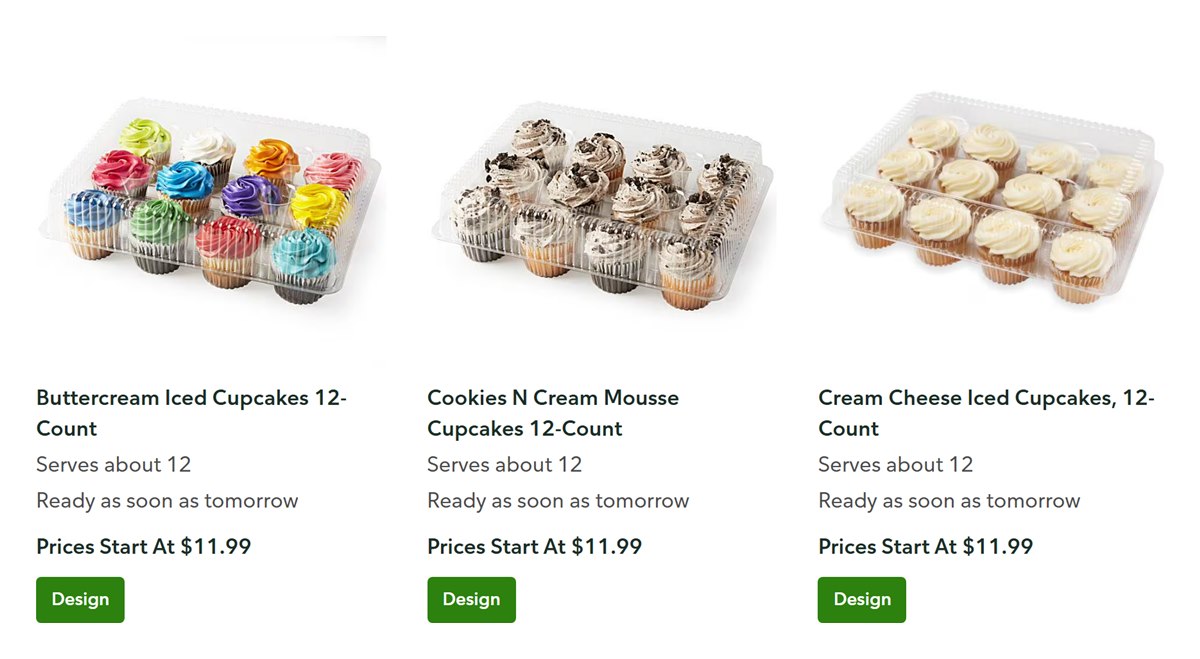 Publix 12-count buttercream, cookies and cream mousse and cream cheese cupcakes, each from $11.99