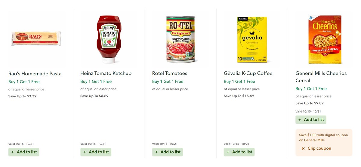 Publix weekly ad BOGO cards with a $1 digital coupon offered on Cheerios