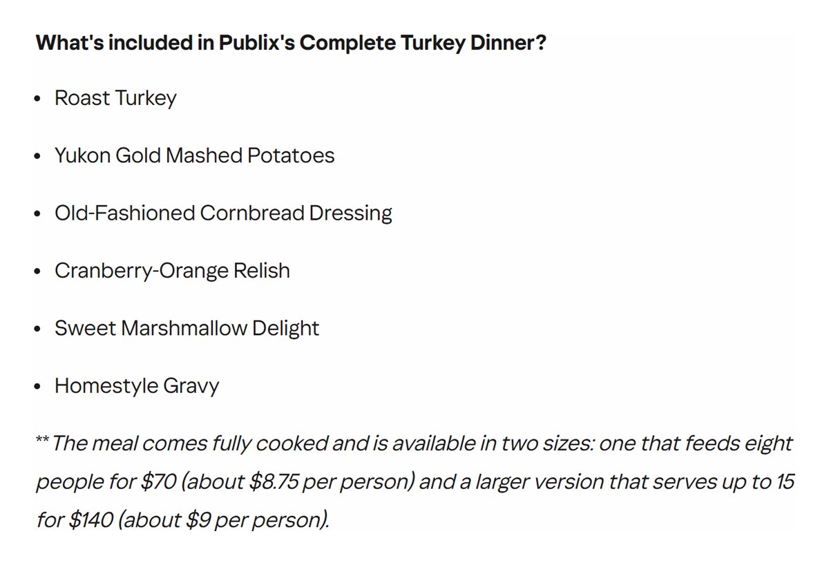 Food & Wine report on the Publix Complete Turkey Dinner with 2025 prices of $70 and $140